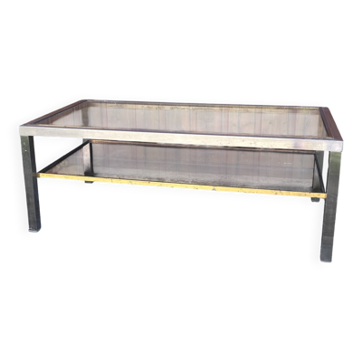 Table basse vintage verre & métal chromé – Style Romeo Rega années 70