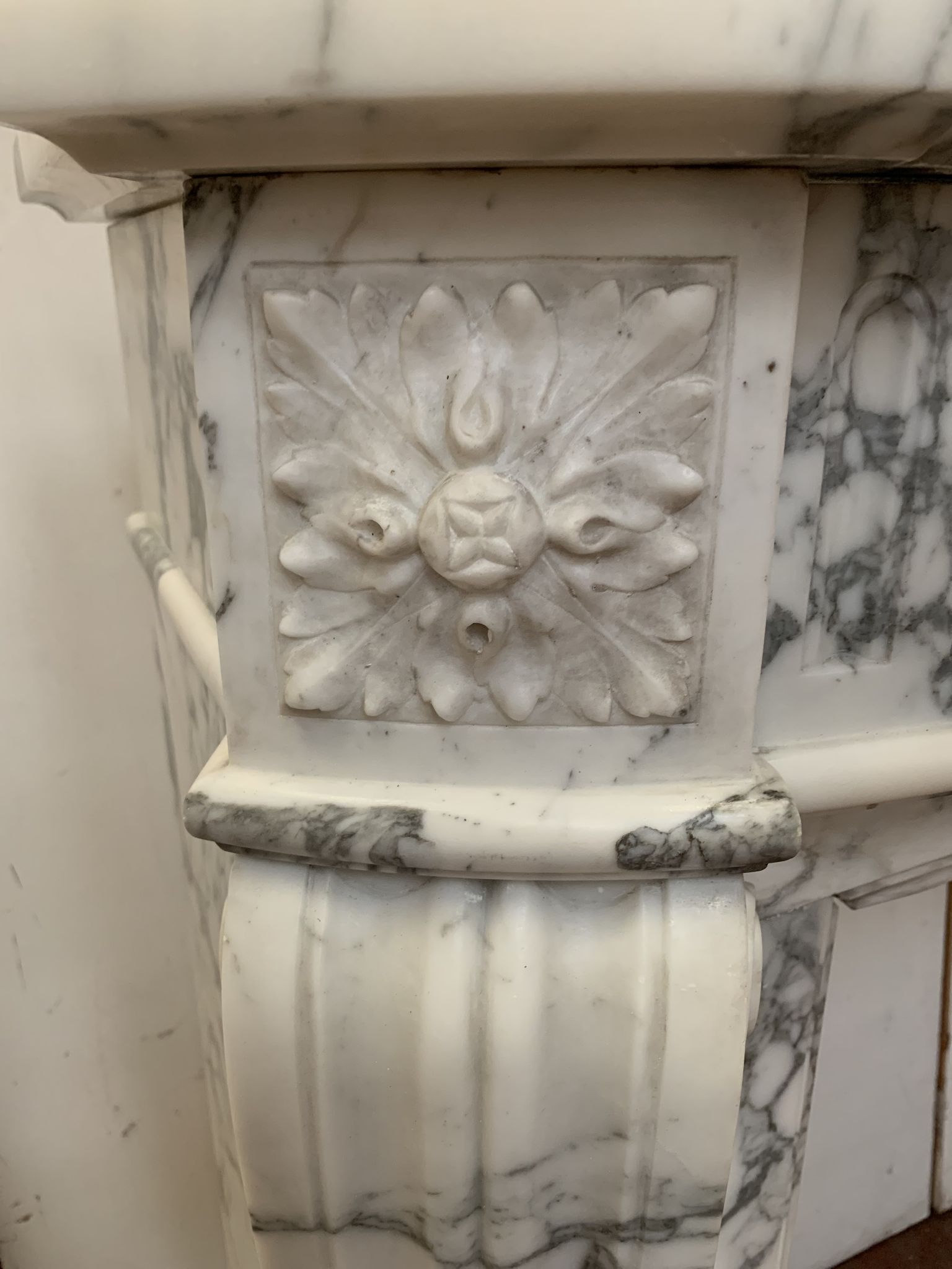 Louis XVI style fireplace in white marble veined carrara XIXth century