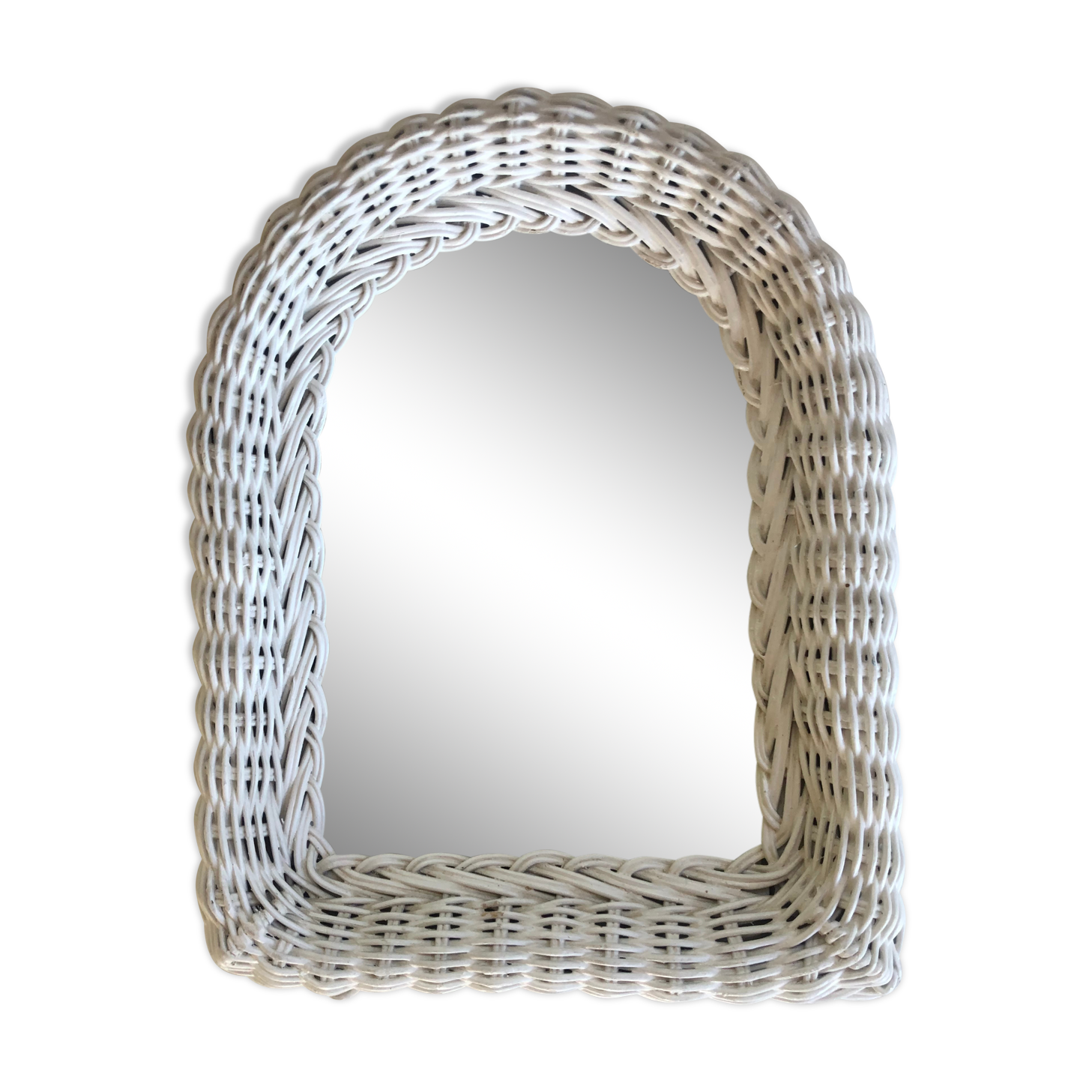 White rattan mirror