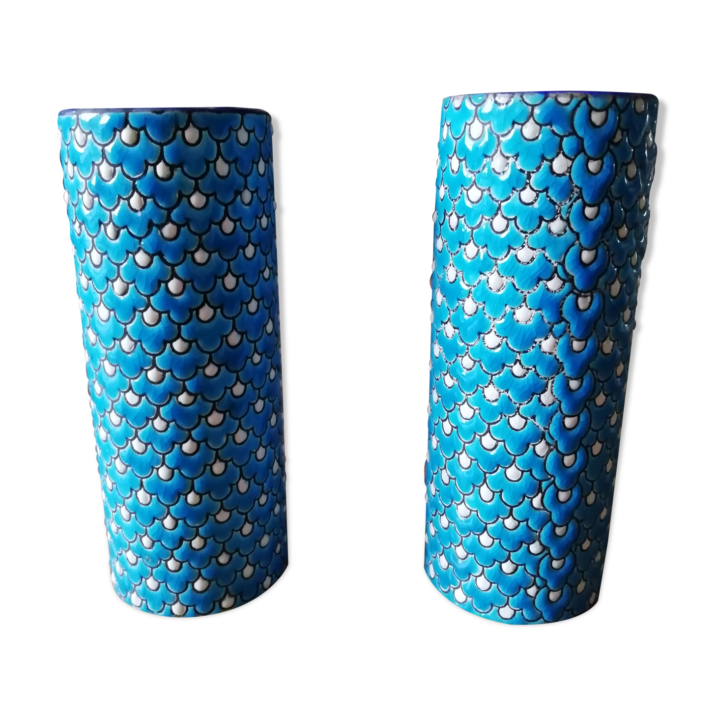 Pair of Longwy enamel vases