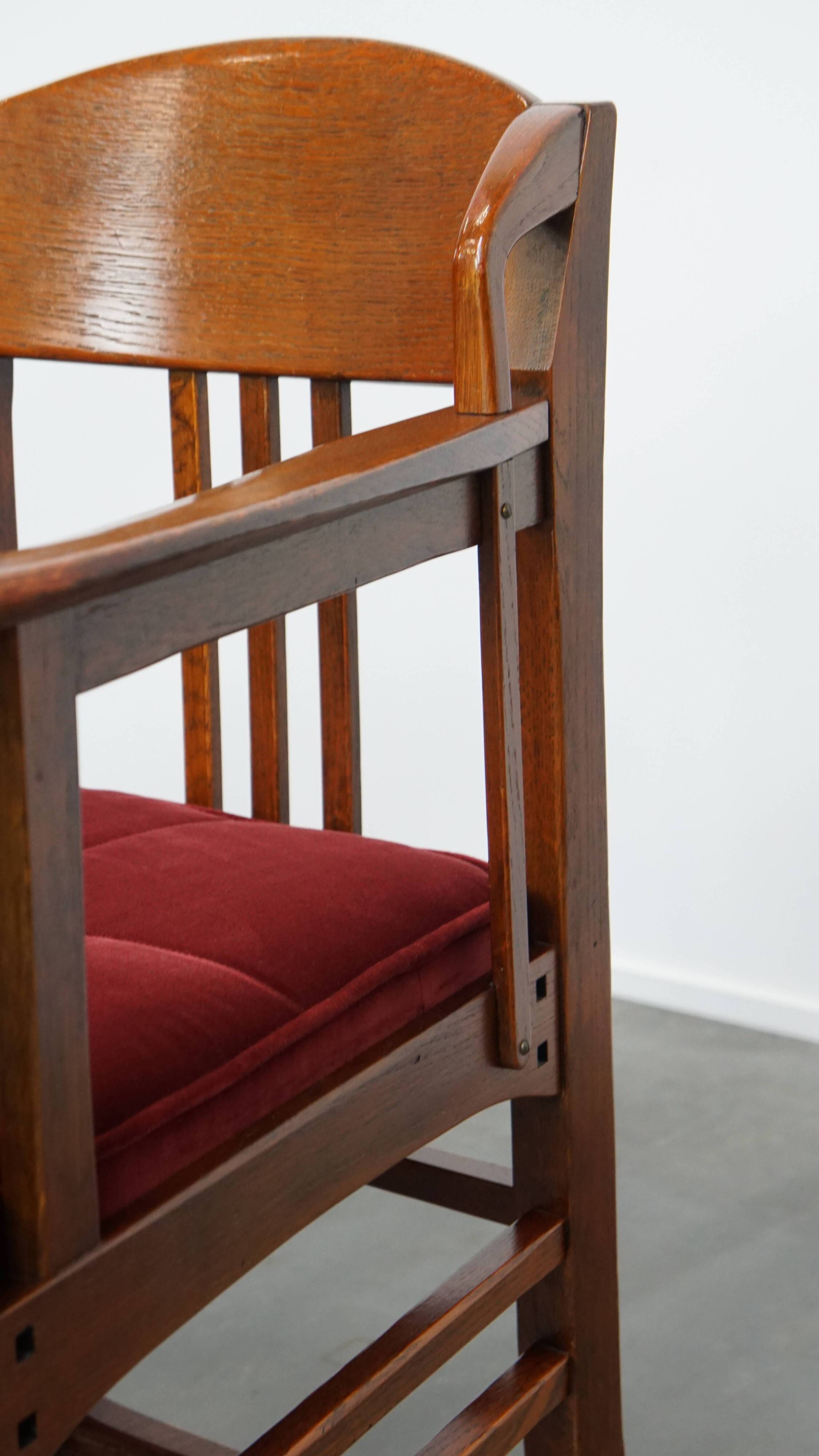 Ensemble de 4 chaises de salle à manger Art Nouveau / Jugendstil avec revêtement rouge