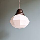 Art Deco pendant light in faceted white opaline, 1920