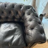 Canapé Chesterfield en cuir noir Poltrona Frau, 1980