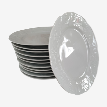 Lot de 12 assiettes à dessert en porcelaine blanche marli en relief Lierre Sauvage