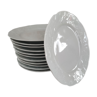 Set of 12 dessert plates in white porcelain marli in relief Wild Ivy