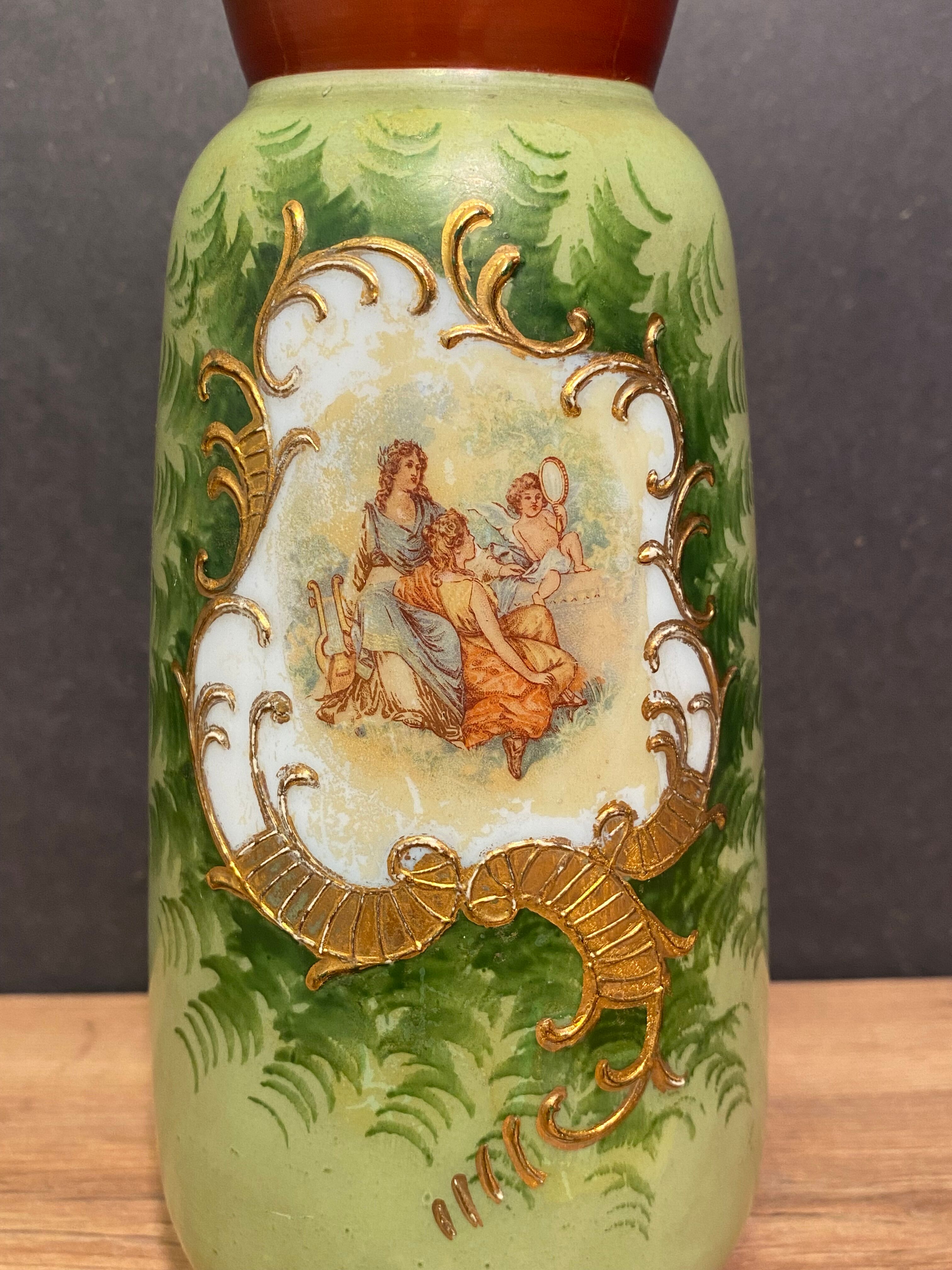 Opaline vase with fine nineteenth gold enamelled cartridge decoration