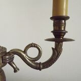 French Empire Bronze Bouillotte 3 Light Table Lamp Dark Green Shade 4229