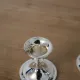 Pair of small silver candle holders with beaded borders – With Boursault box – H 7 cm