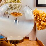 Old globe table lamp bi-color Murano Mazzega in white and orange blown glass
