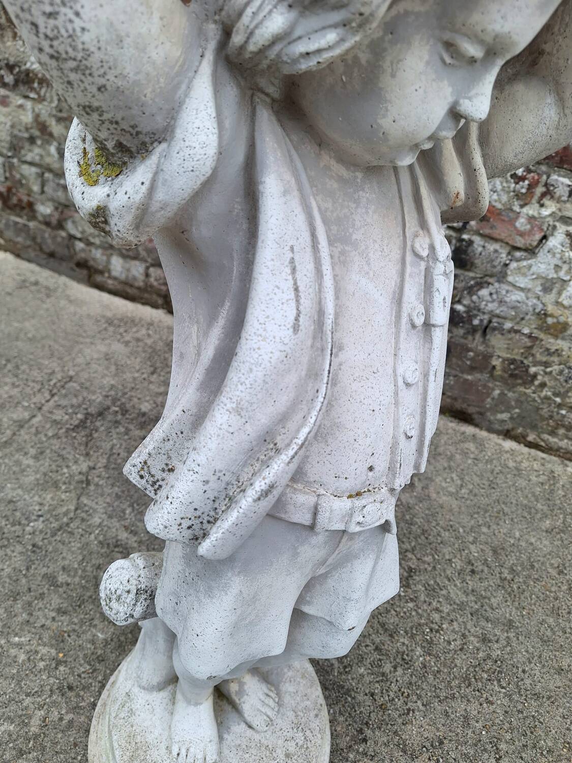 Antique cherub statue for garden, vintage plant holder