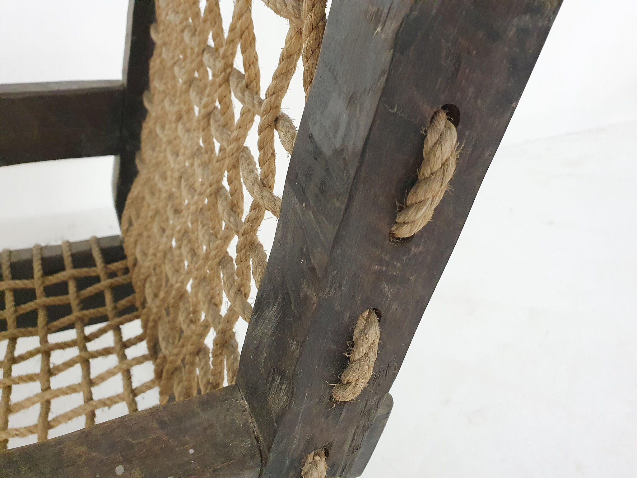 Solid oak and rope lounge chair, The Netherlands 1960's