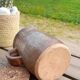 Old condiment pot in glazed pyrity sandstone, with cork lid, mid century