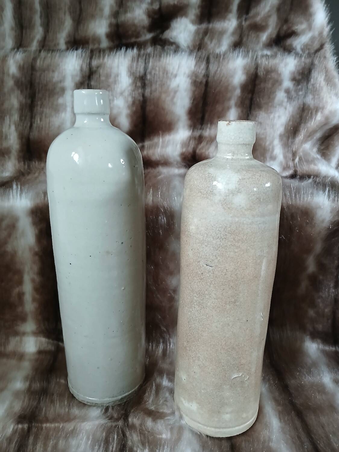 2 old glazed stoneware bottles