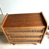 Commode bois et rotin