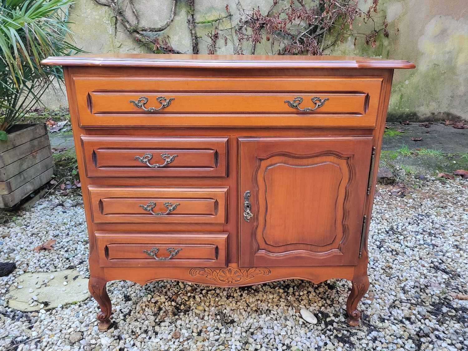 Louis XV solid cherry wood chest of drawers