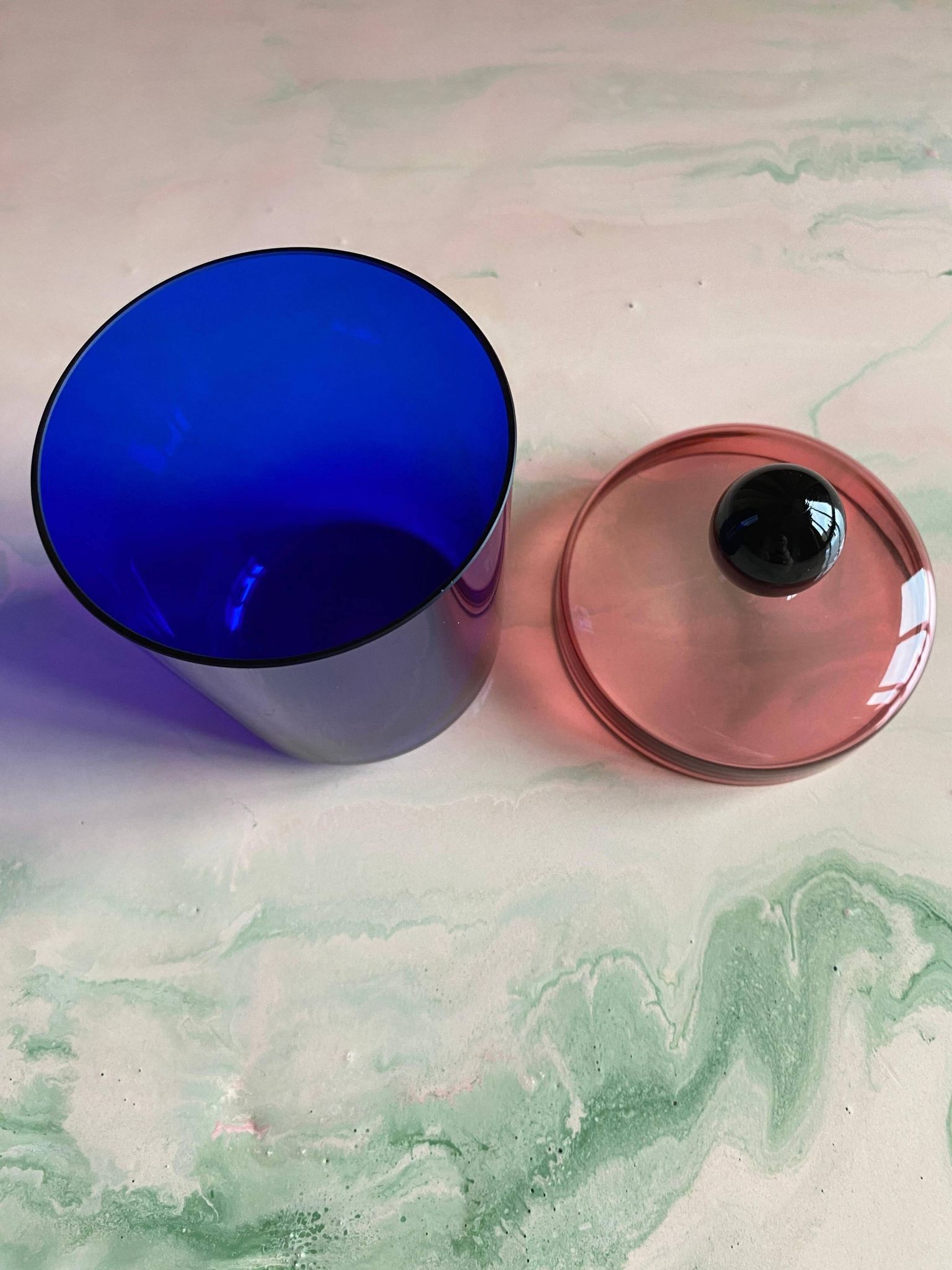 Handmade Blue, Pink and Black Glass Lidded Jar by Erik Höglund, 1992