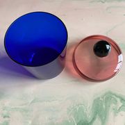 Handmade Blue, Pink and Black Glass Lidded Jar by Erik Höglund, 1992