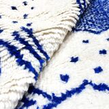 Azilal Moroccan Berber rug with Majorelle blue patterns, 2.42 x 1.50 m