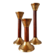 Set de trois bougeoirs vintage bois et laiton