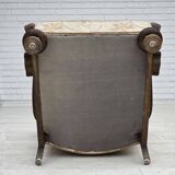 1960s, Danish armchair, beige/brown furniture fabric, carved oak wood.