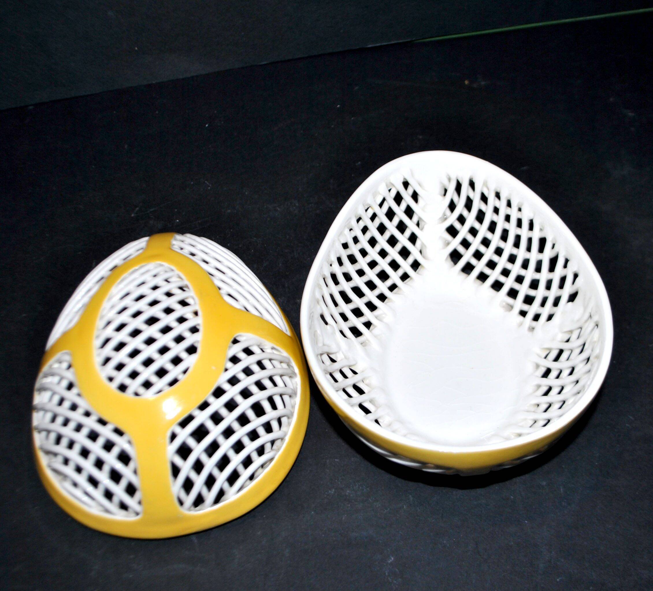 Malicorne perforated ceramic egg box – vintage sweet jar