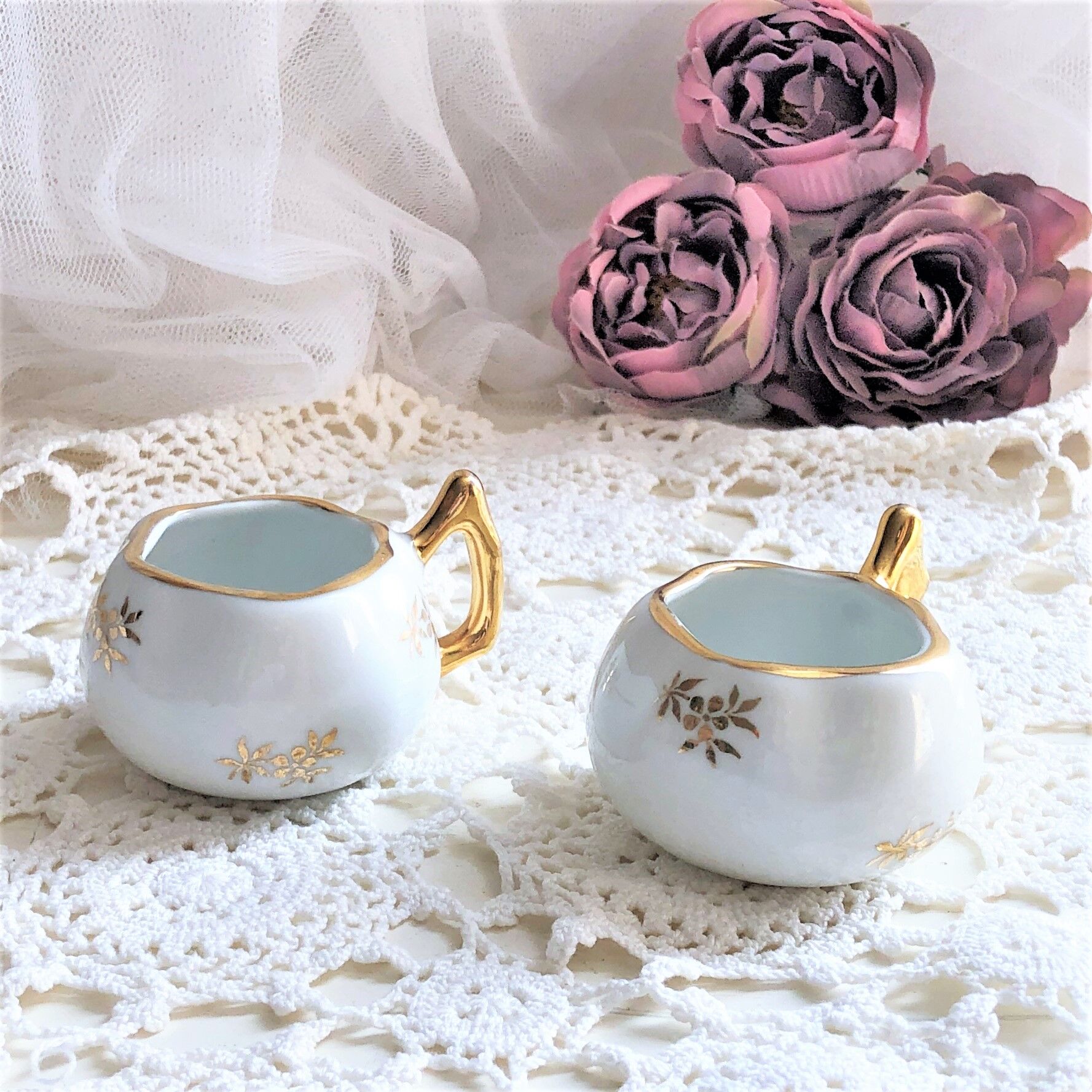 Paire de salerons salières en porcelaine de Luxe de France