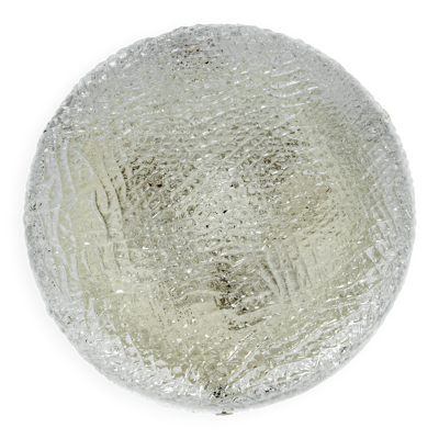 Plafonnier Rond en Verre Givré Murano, Kaiser, Allemagne, Années 1970