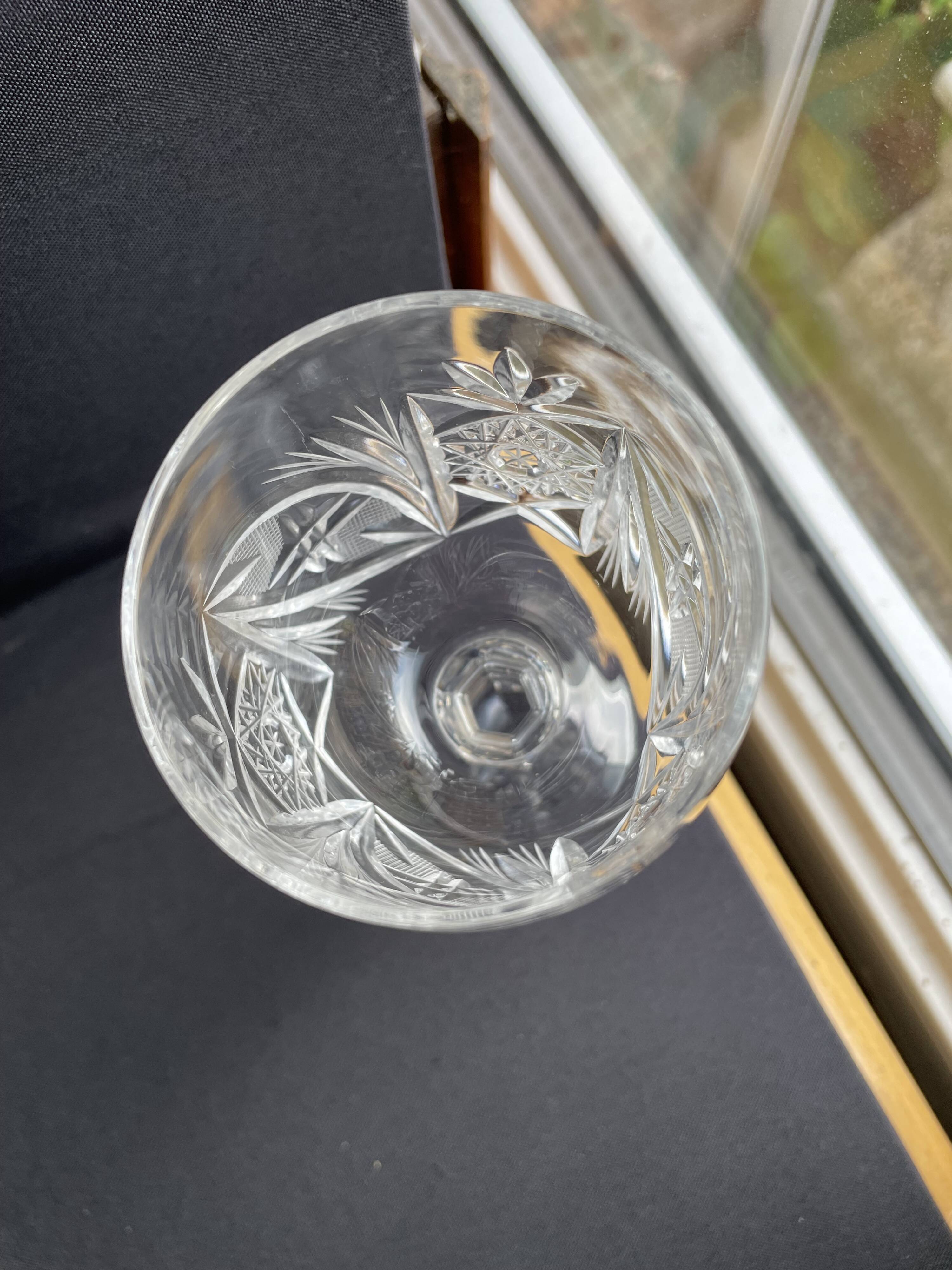 10 Bohemian cut crystal wine glasses