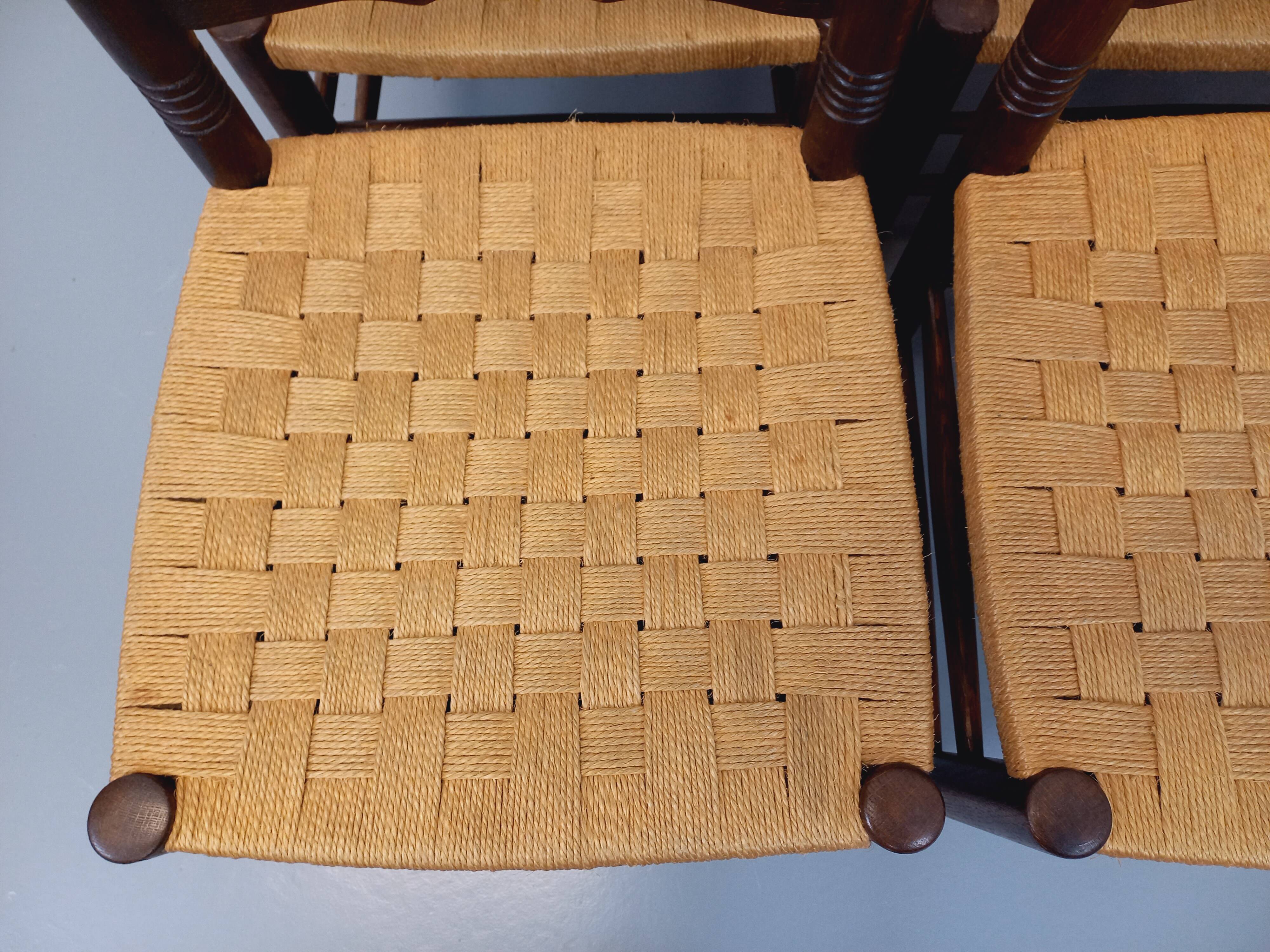 Set of 6 vintage Arts & Crafts chairs in Antonio Calligaris style in rope oak wood from the 50s
