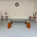 Old coffee table in glass and magnifying glass, French design Paul Michel, year 70