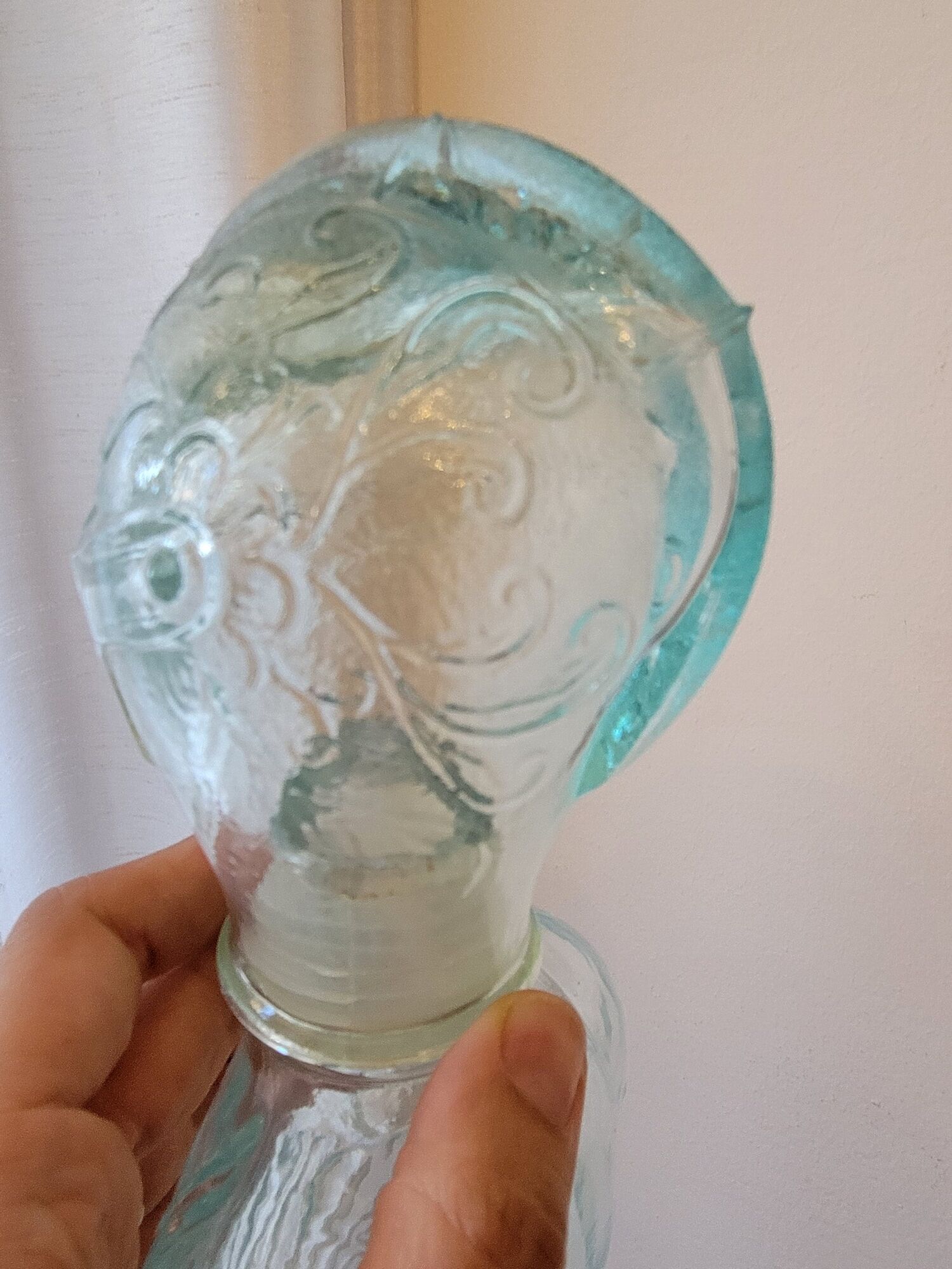 Glass medieval knight-shaped decanter bottle - vintage