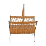 Magazine rack, iron and wicker 60 years