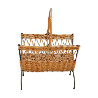 Magazine rack, iron and wicker 60 years