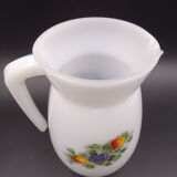 Pitcher or broc in opaline Arcopal fruit décor 1970