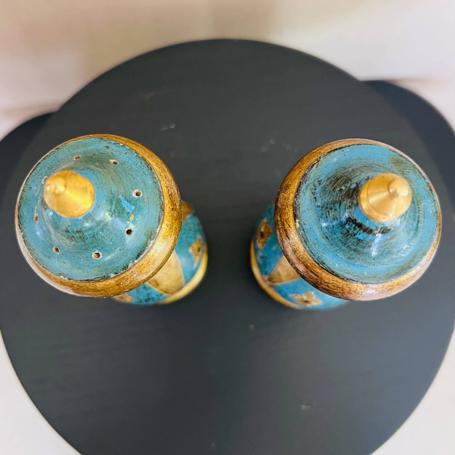 Vintage Italian Salt and Pepper Shakers - Hand Painted Wood
