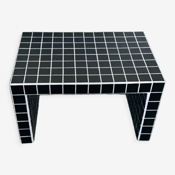 Coffee table tiled black mosaic and white joint