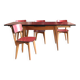 Table de cuisine et ses 4 chaises en bois et formica rouge, 1950