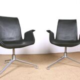 Pair of Danish armchairs in Black Leather and Chromed Steel, model FK 6725 Fabricius & Kastholm by Knoll