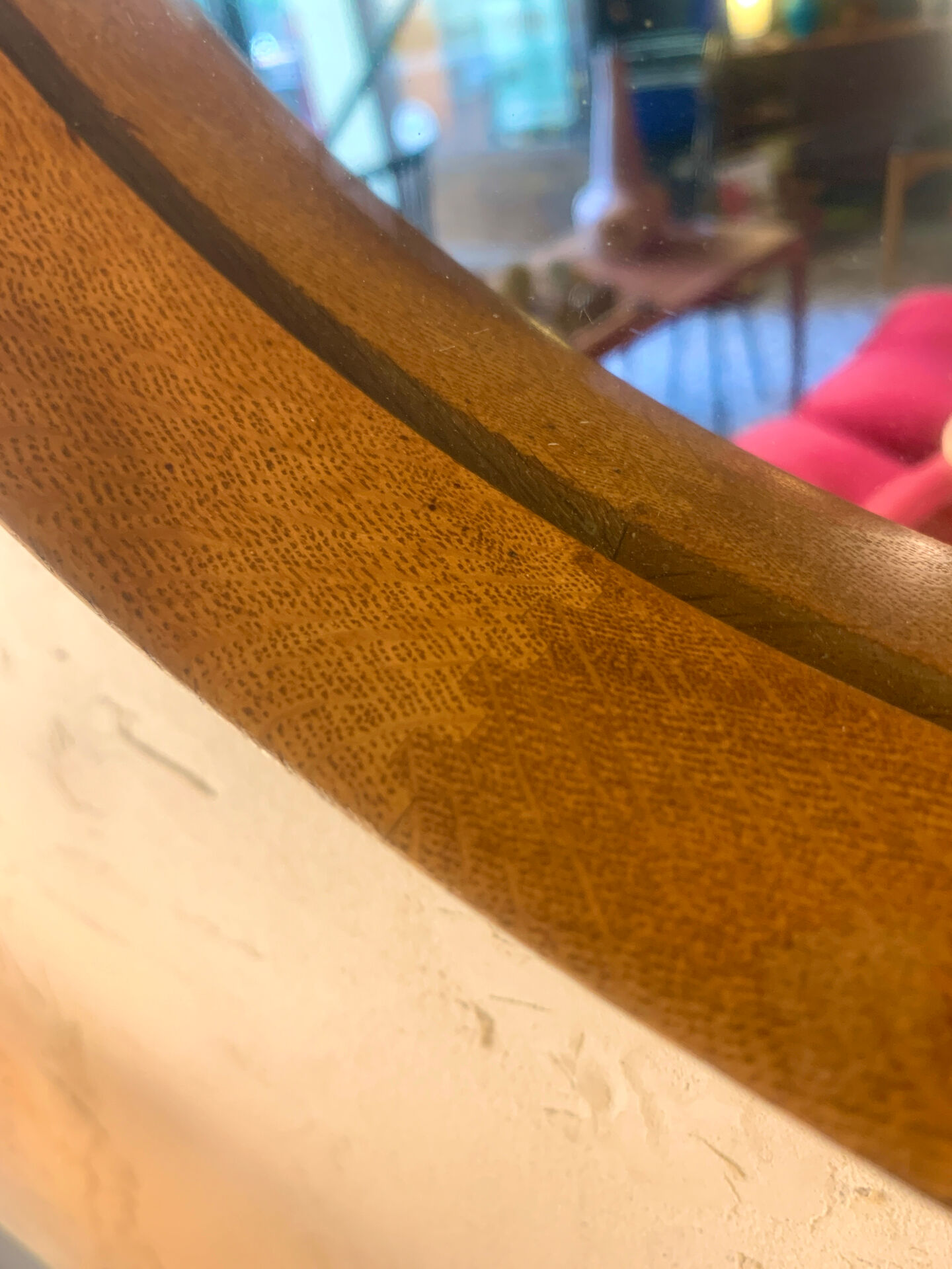 Scandinavian round mirror in teak