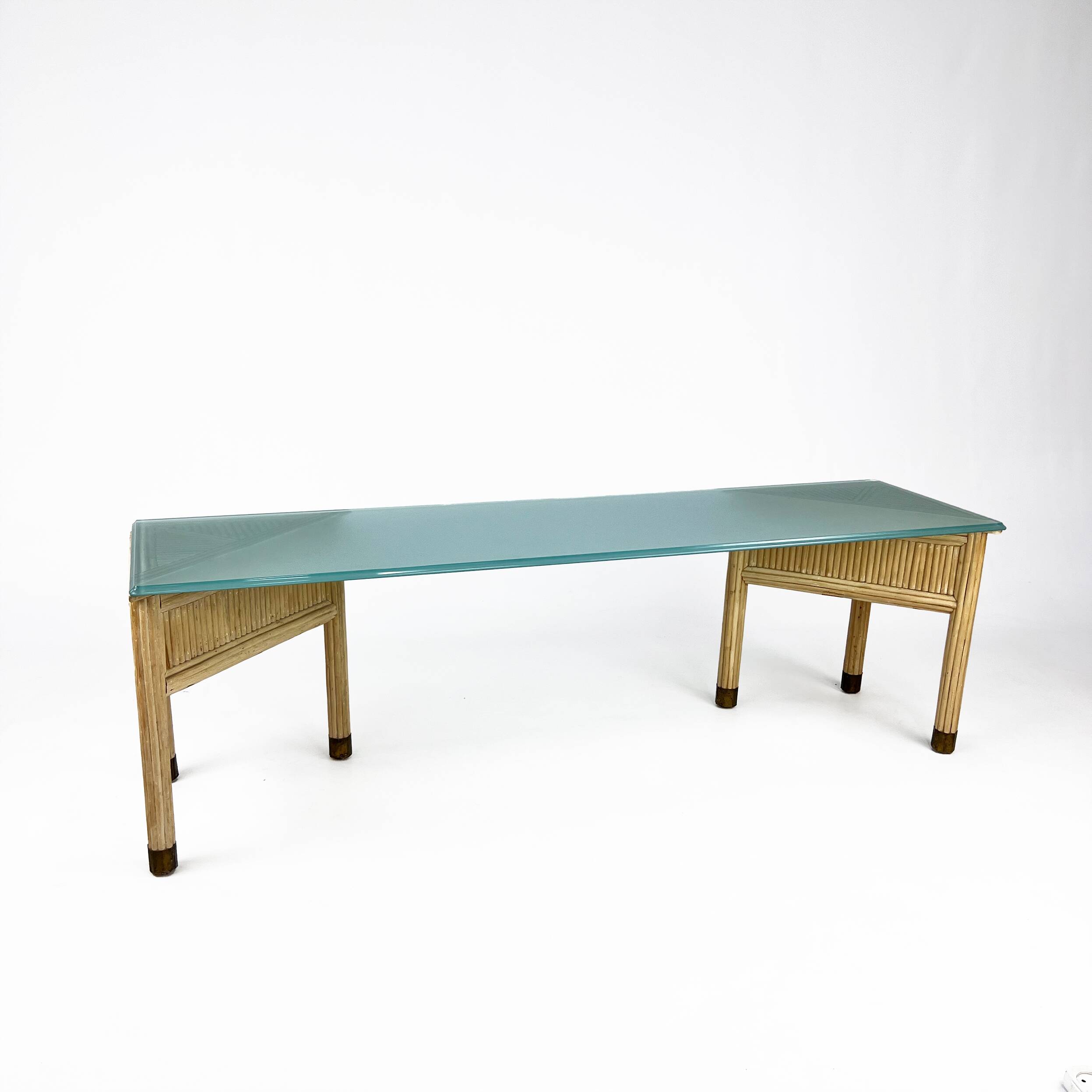 Table d'Appoint en Bambou et Verre, 1970s