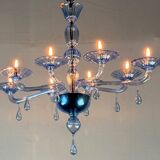 Blue murano glass venetian chandelier, 8 light arms