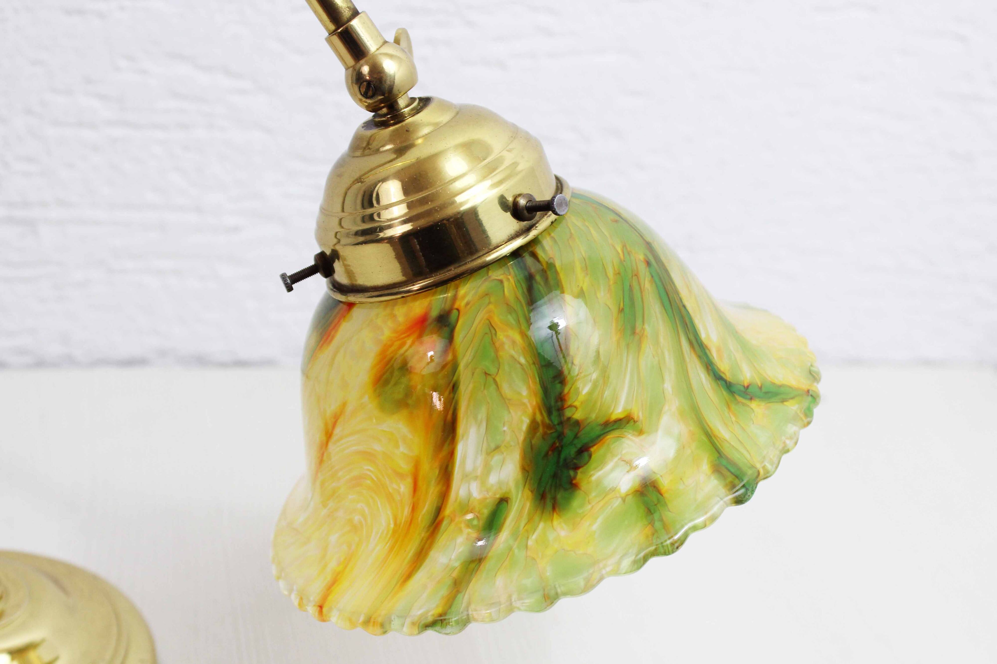 Brass and glass swan neck lamp