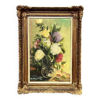 Still life signed with chrysanthemums.