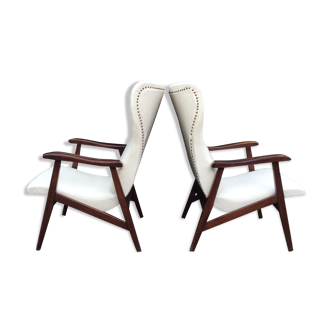 Paires de fauteuils Wing oreilles en skaï vintage