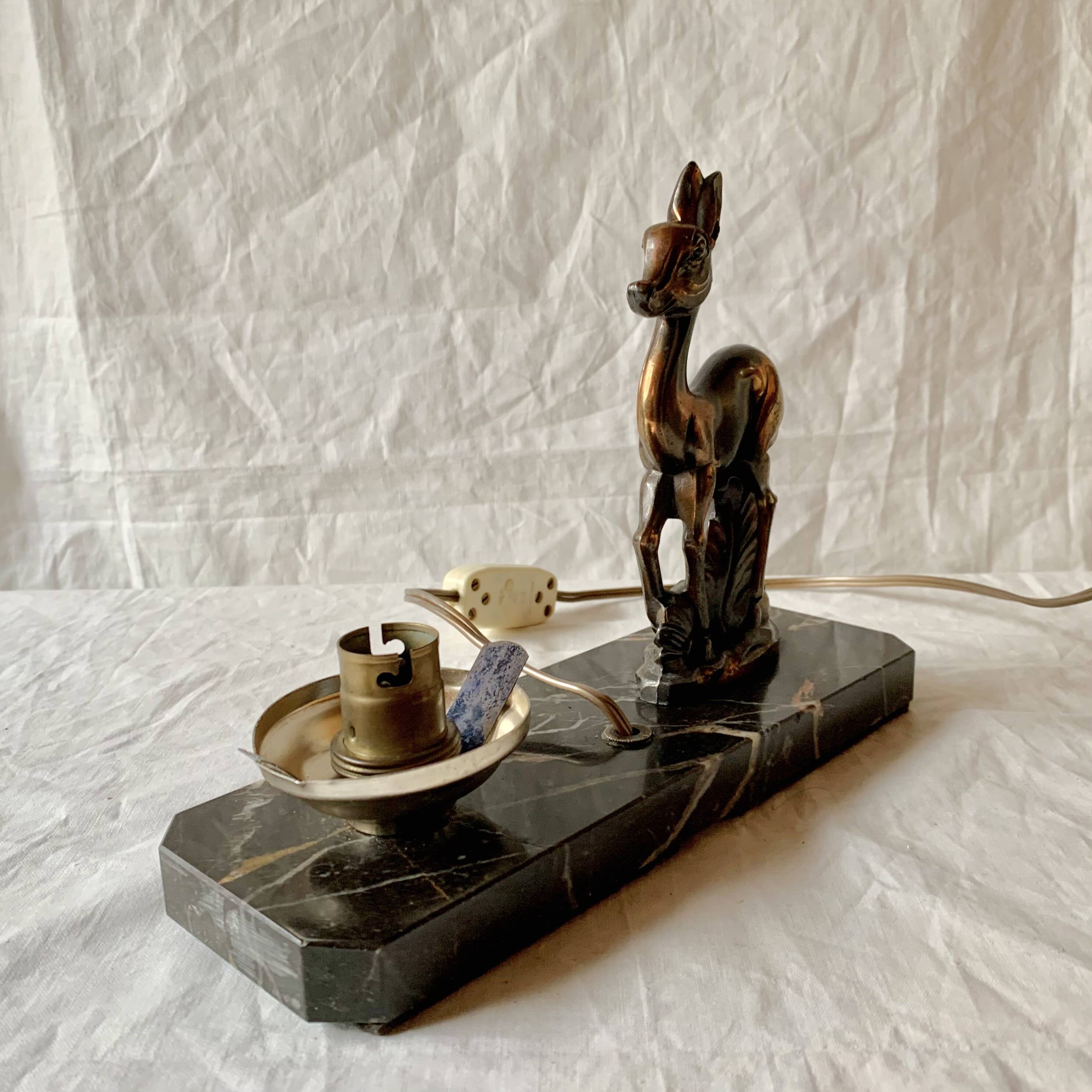Art Deco bedside lamp - Globe and fawn on marble base