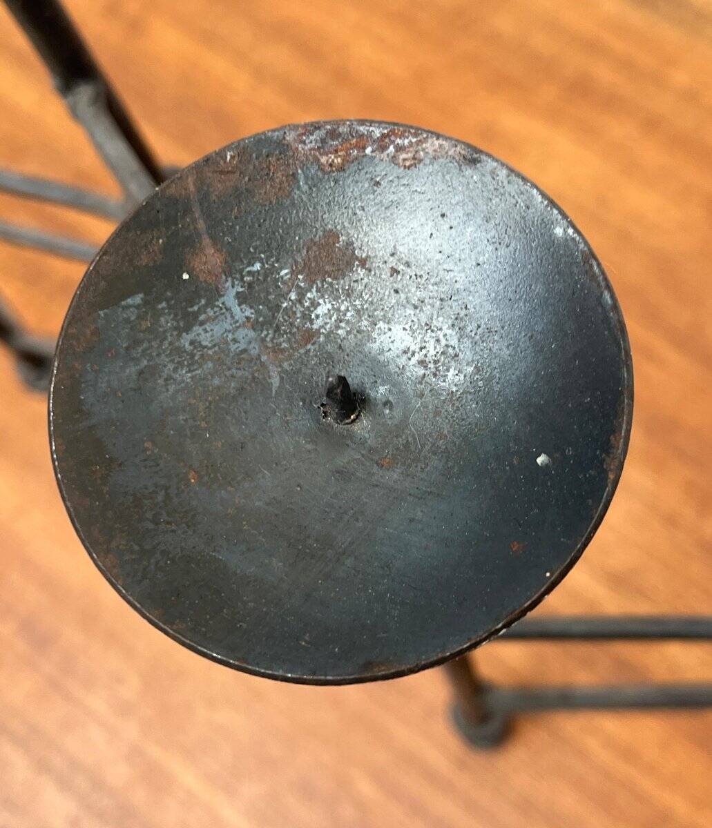 Mid-century brutalist extendable wrought iron floor chandelier, 1960s.