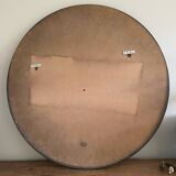 Miroir rond diamètre 90 cm monté sur panneau MDF, entourage teinté noir