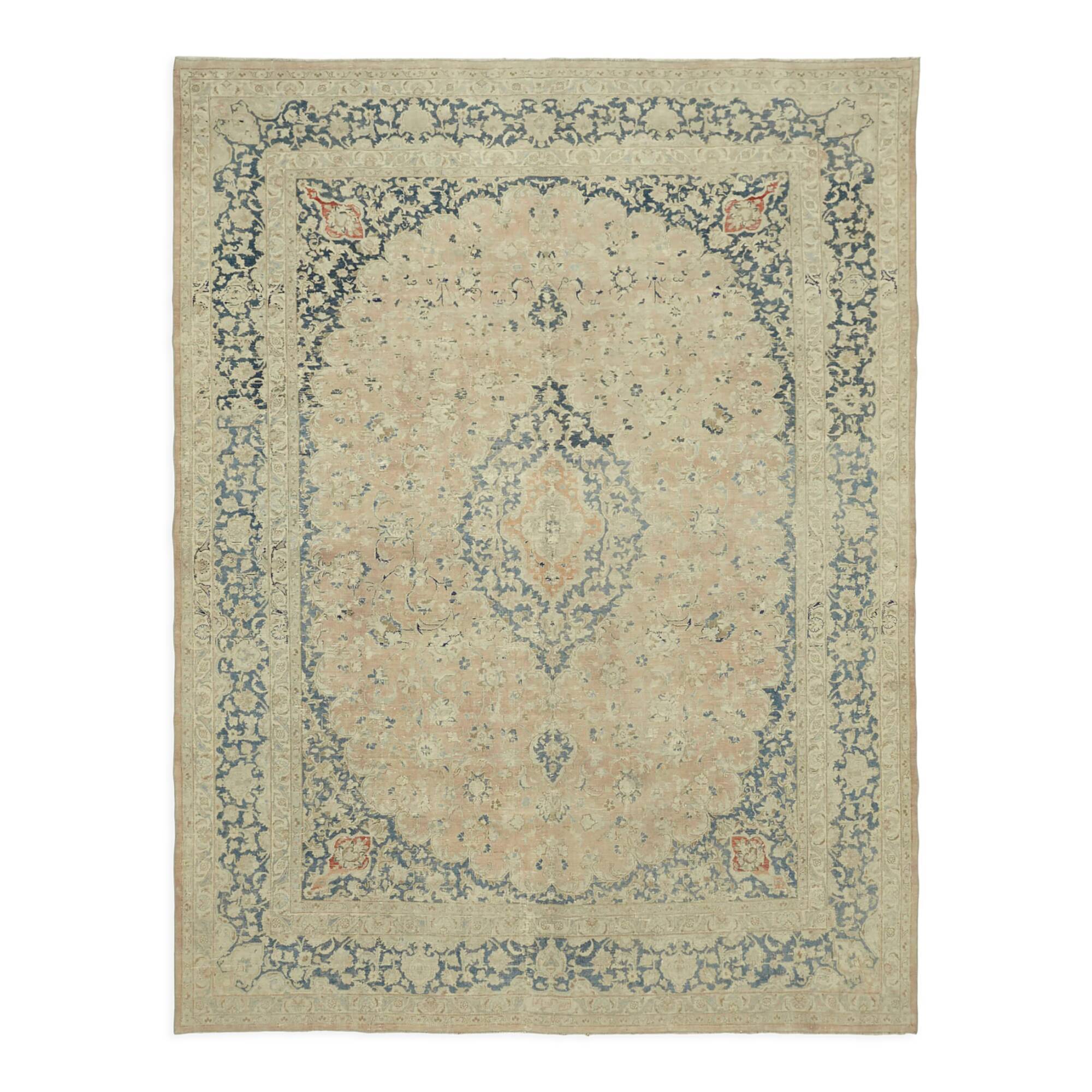 Hand-knotted persian vintage 1970s 305 cm x 390 cm beige wool carpet