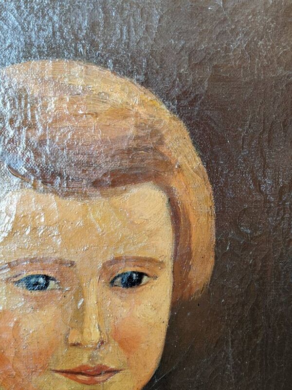 Huile sur toile cadre bois doré portrait ancien jeune fille classique