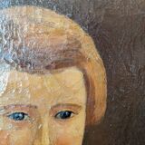 Oil on canvas gilded wooden frame old portrait of a young girl classic